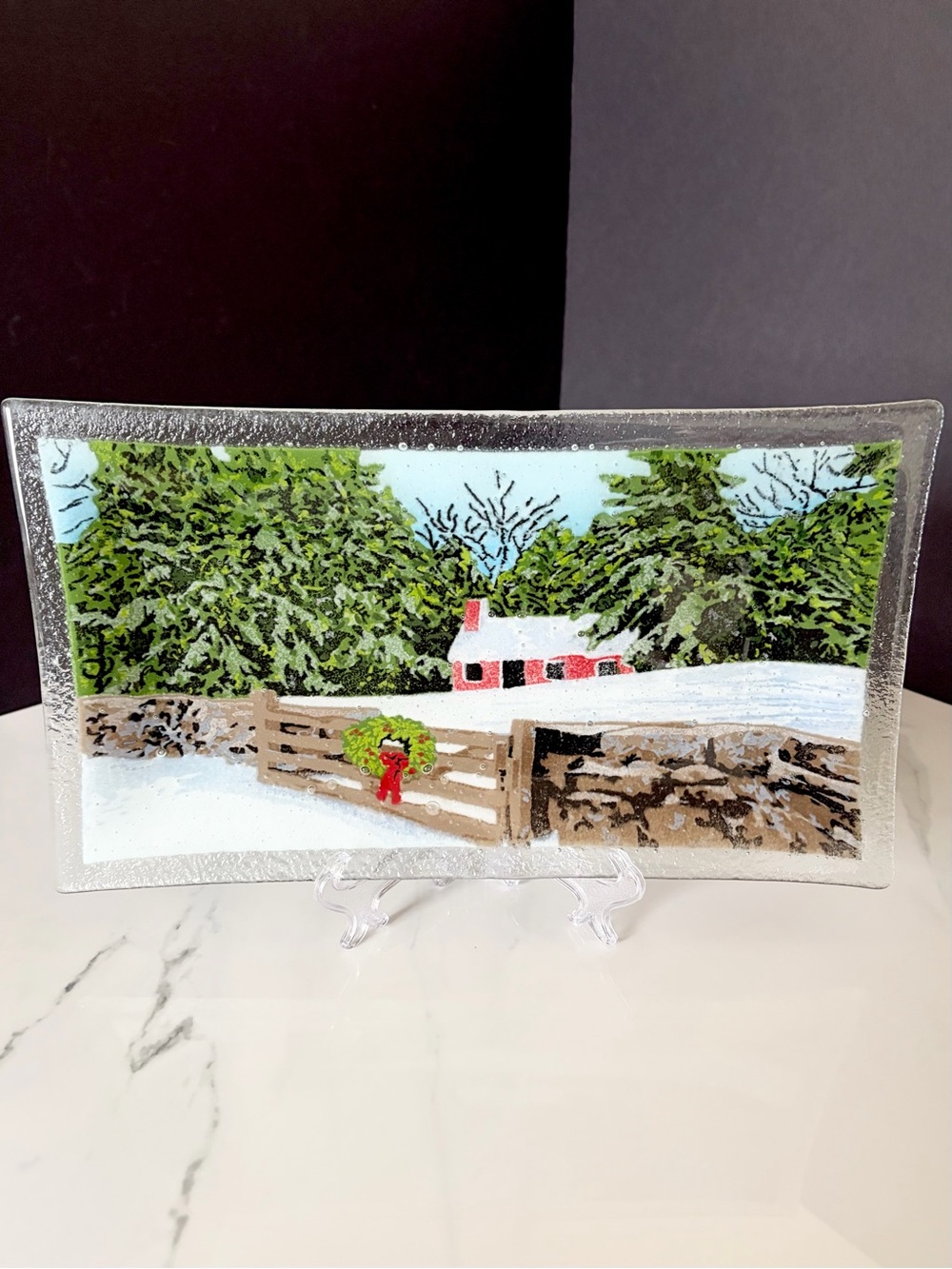 Snowy Cottage Platter by Peggy Karr